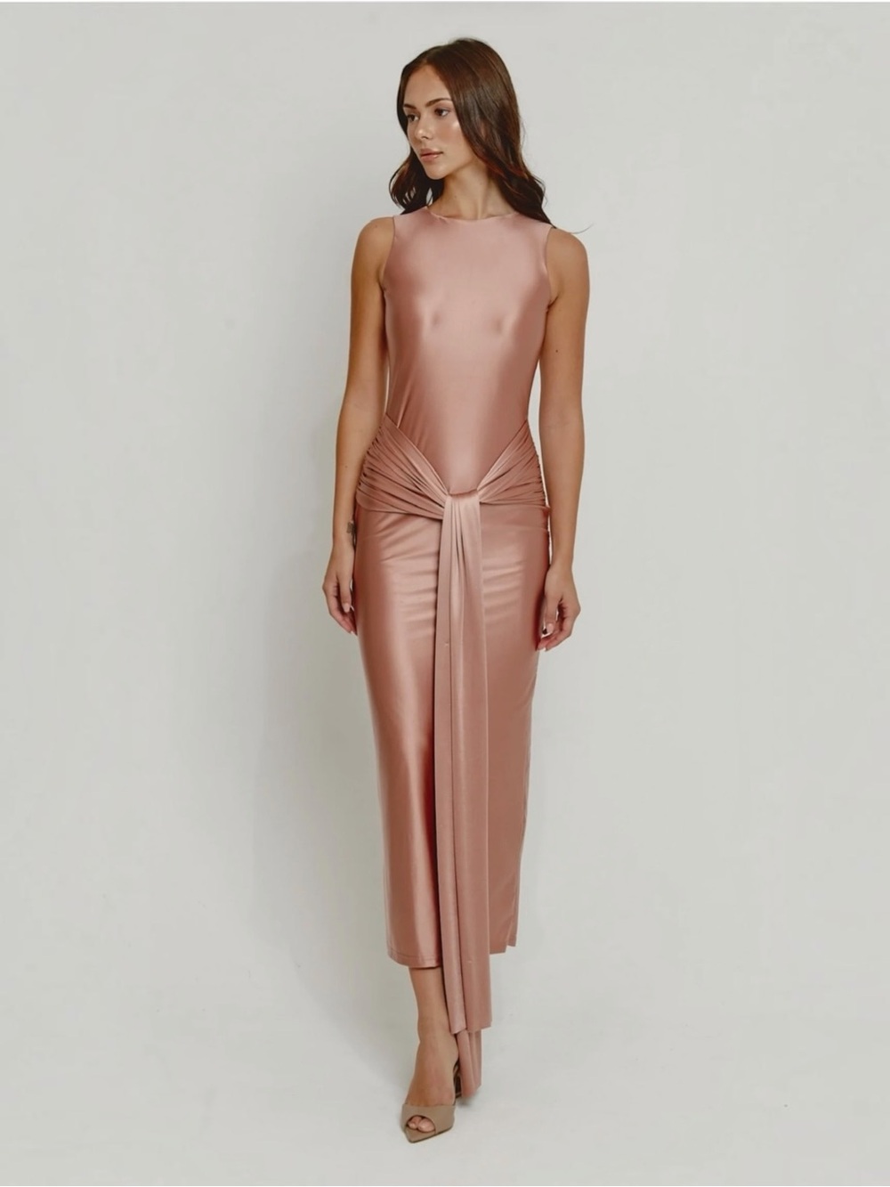 Rare London Liquid Jersey Maxi Dress in Blush Size 6
